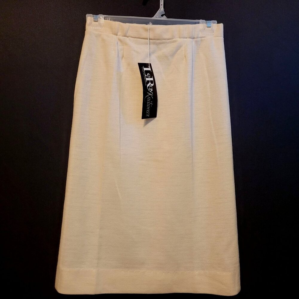 Vintage LeRoy Knitwear Off White A Line Skirt Doubleknit Wool Size 8 Pull On